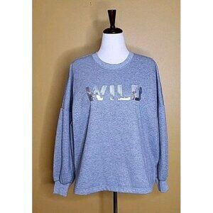 Minnesota Wild Sweatshirt Jersey Women Large NHL Glitter Silver Grey Sequin‎